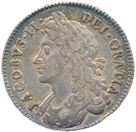 1686 Halfcrown First bust Edge TERTIO S3408 v over b in iacobvs ESC 752var NVF