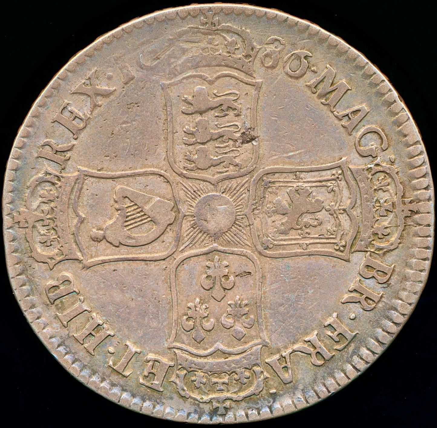 1686 Halfcrown First bust Edge TERTIO S3408 v over b in iacobvs ESC 752var NVF