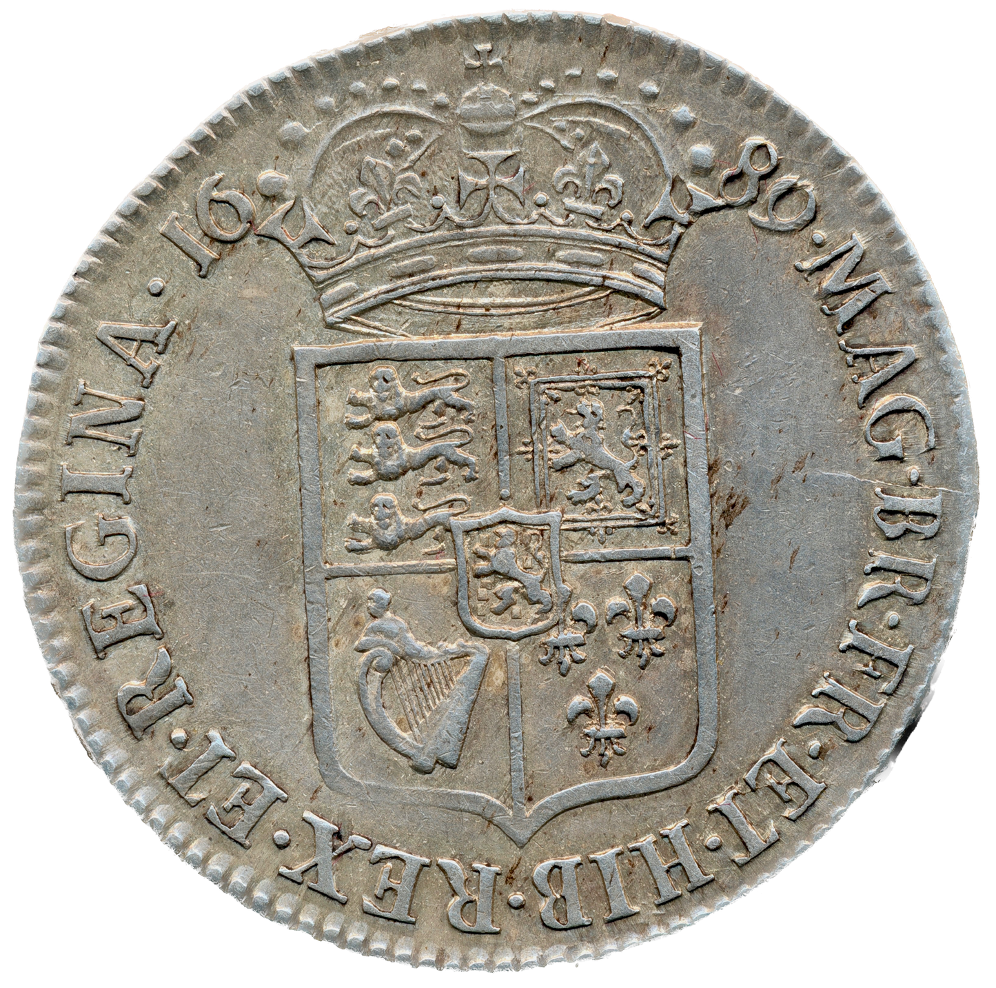 1689 Halfcrown First busts Edge PRIMO S3434 ESC 834 NEF
