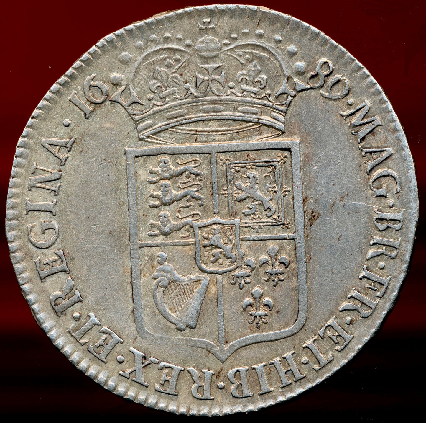 1689 Halfcrown First busts Edge PRIMO S3434 ESC 834 NEF