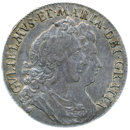 1693 Halfcrown Second busts Edge QVINTO S3436 ESC 857 3 over inverted 3 GVF