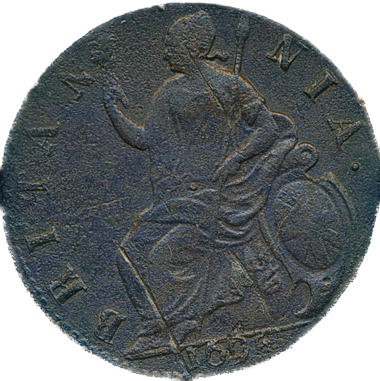 1695 Halfpenny (type 1) S3554 BMC 638 Very scarce GVF/VF