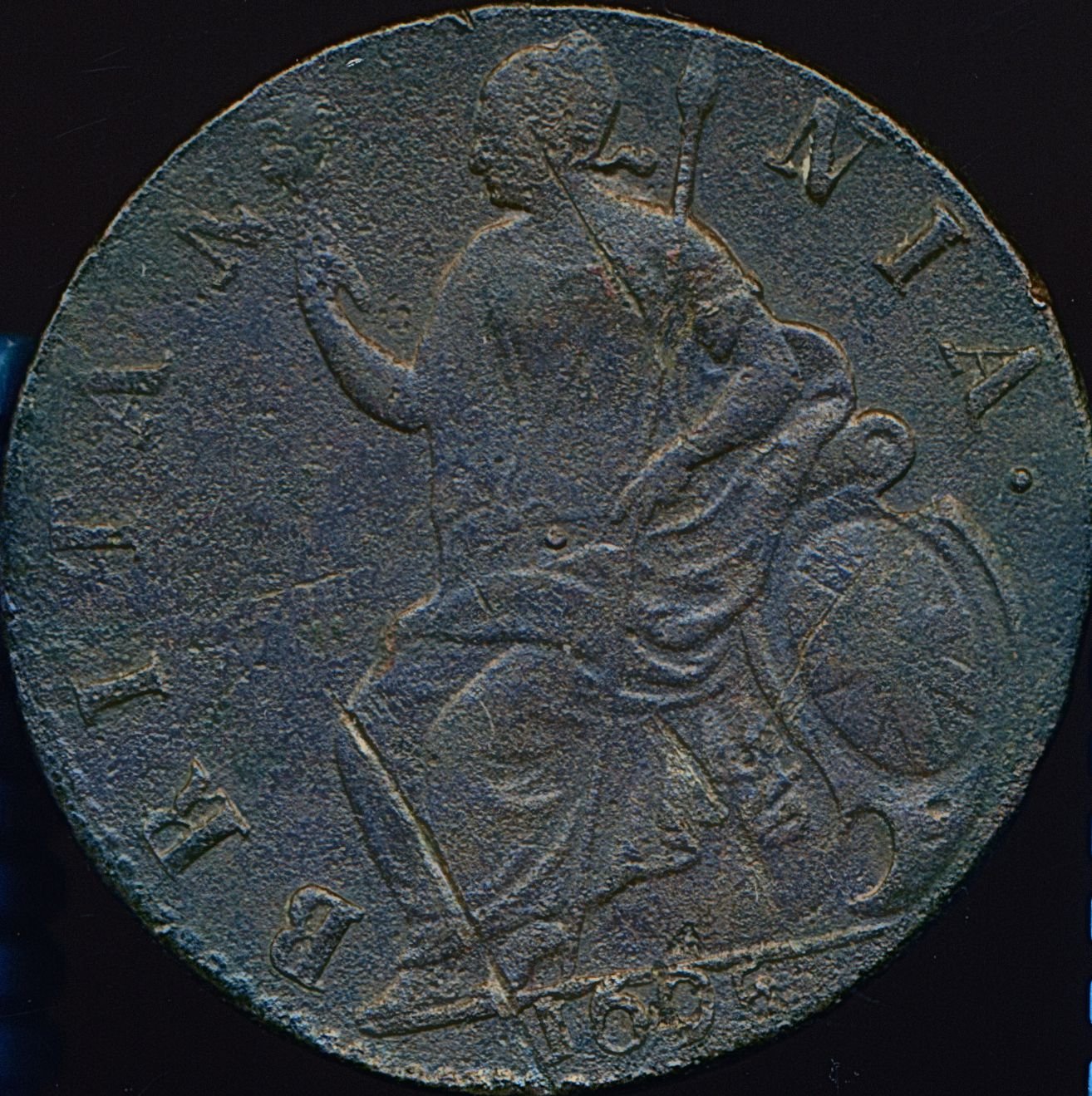 1695 Halfpenny (type 1) S3554 BMC 638 Very scarce GVF/VF