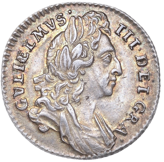 1696/5 Sixpence First bust S3520 ESC 1207 E over C in GVLIELMVS Very rare (R2) EF