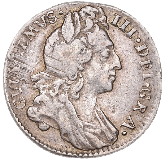 1696 Sixpence S3520 ESC 1214 Arms of Scotland at date Excessively rare (R4) GF