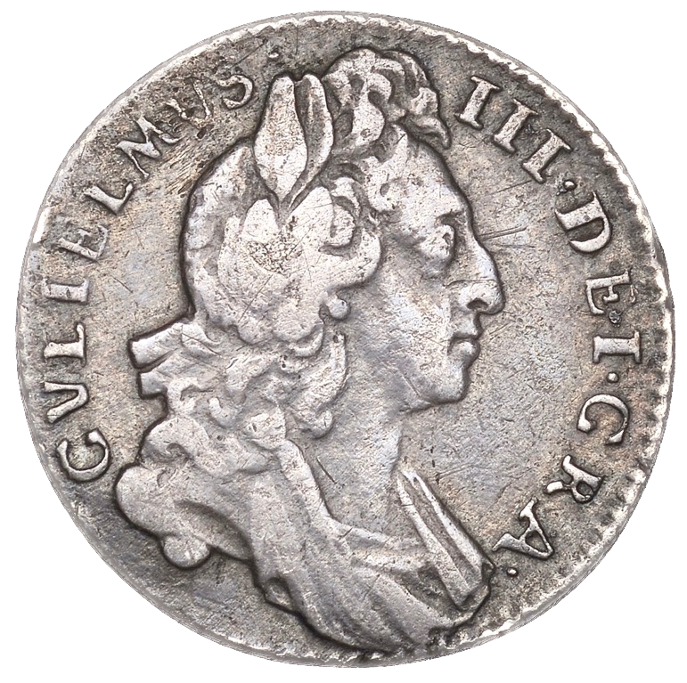 1697 Sixpence First bust Arms transposed S3531 ESC 1223 Excessively rare (R5) GF