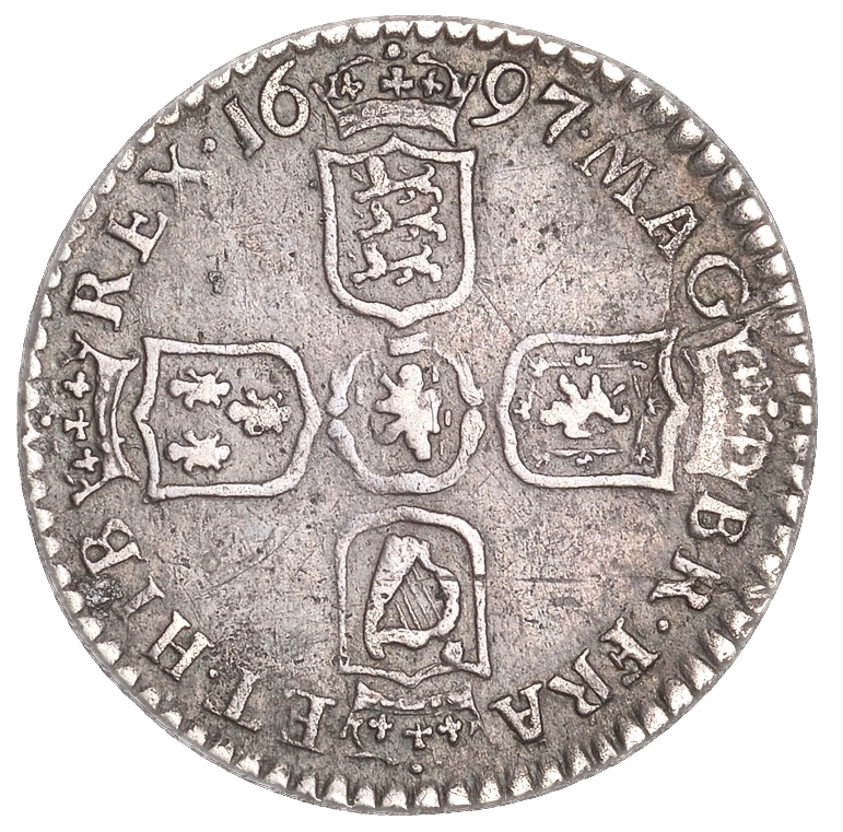 1697 Sixpence First bust Arms transposed S3531 ESC 1223 Excessively rare (R5) GF