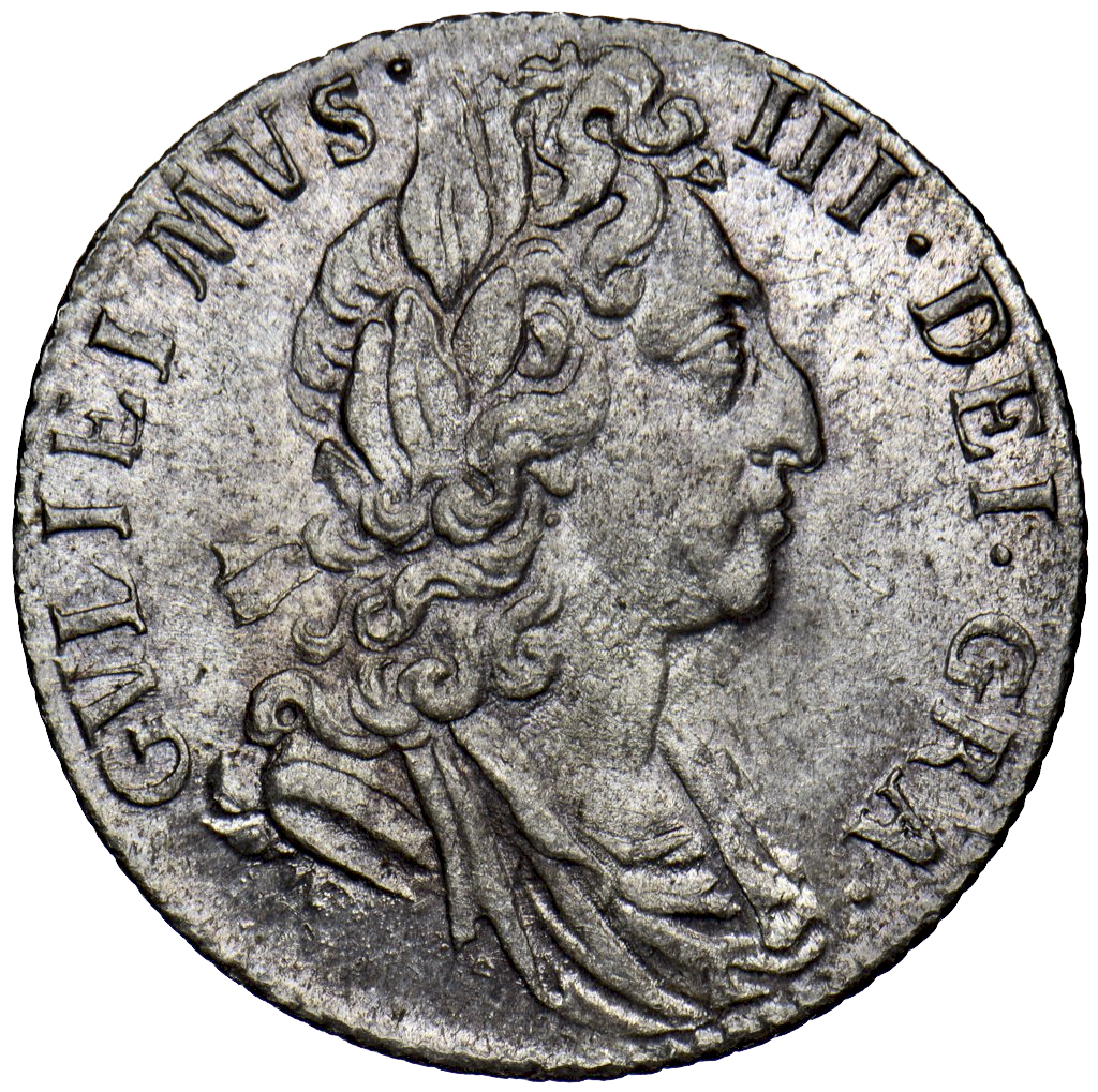 1697 Sixpence S3538 ESC 1237 Third bust GVLIEIMVS error Excessively rare (R4) UNC