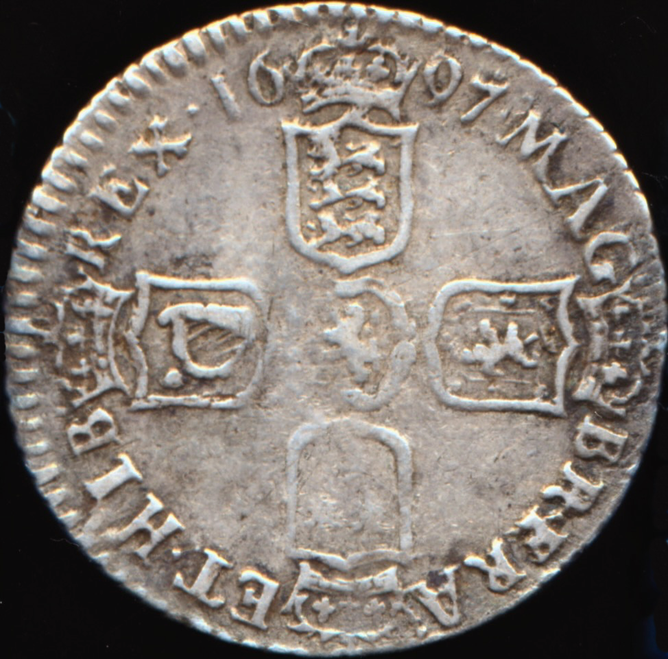 1697B Sixpence First bust Bristol Mint B over E S3532 ESC 1263 NVF/GF