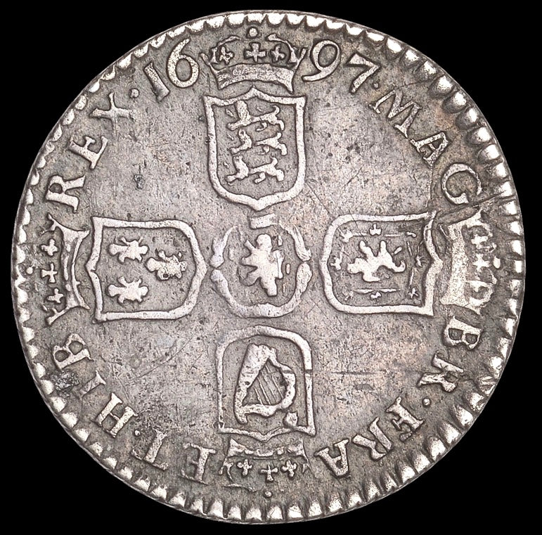 1697 Sixpence First bust Arms transposed S3531 ESC 1223 Excessively rare (R5) GF