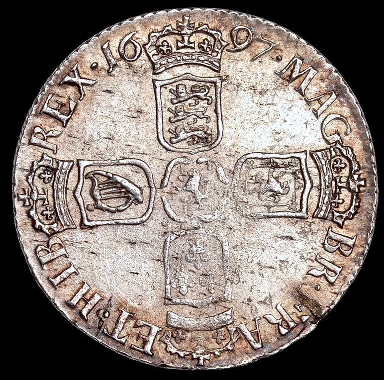 1697 Sixpence Third bust GVLIEIMVS error S3538 ESC 1237 Excessively rare (R4) UNC