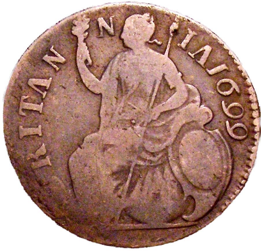 1699 Halfpenny (type 2) No stop after date; Unbarred As BMC 676var Extremely rare F