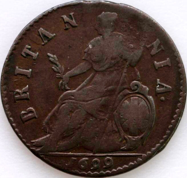 1699 Halfpenny (type 3) S3556 BMC 687 Scarce GF