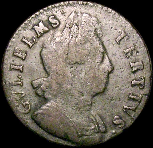 1700 Halfpenny (type 3) Unbarred As GVLIELMS error BMC 699 Very rare NF