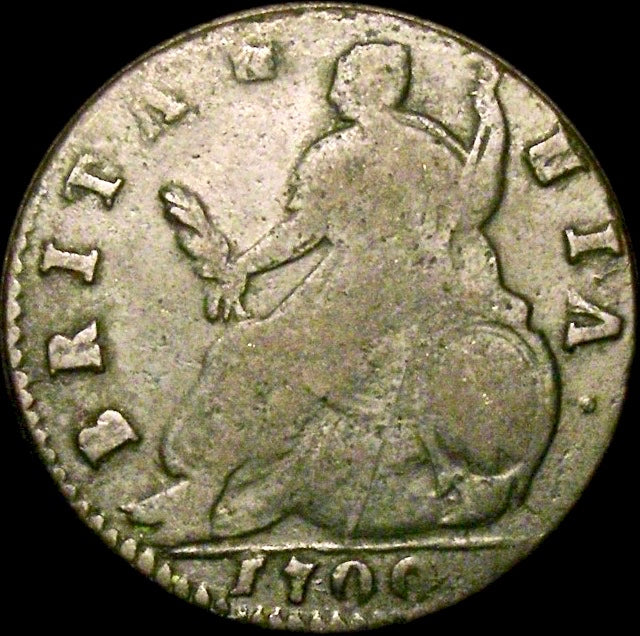 1700 Halfpenny (type 3) Unbarred As GVLIELMS error BMC 699 Very rare NF