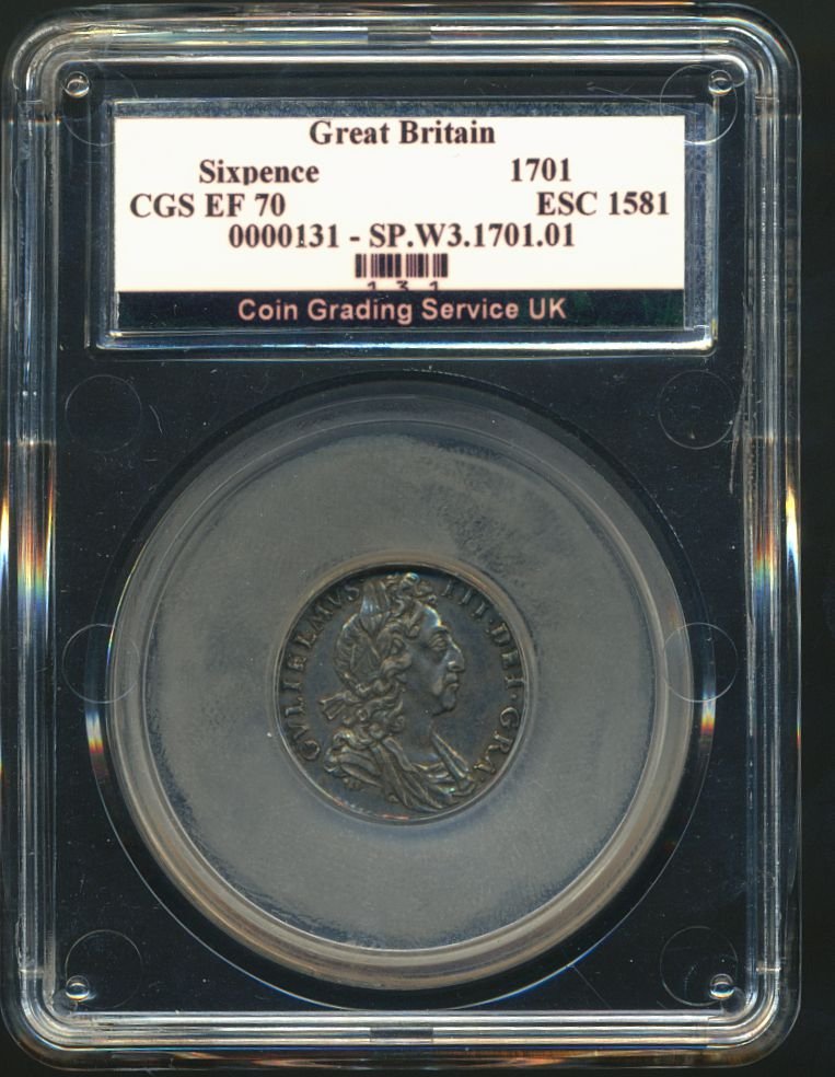 1701 Sixpence Third bust S3538 ESC 1252 Scarce GEF CGS EF 70
