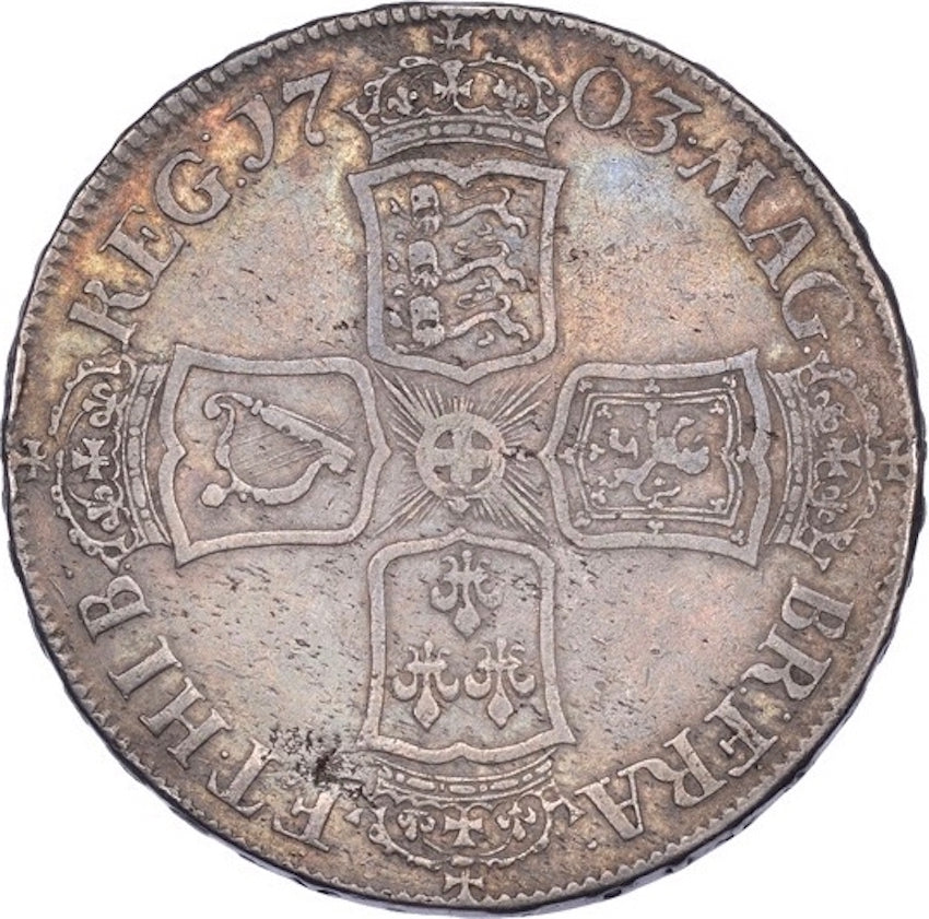 1703 Halfcrown First bust Plain in angles Edge TERTIO S3579 ESC 1357 Excessively rare (R4) GF+/AVF