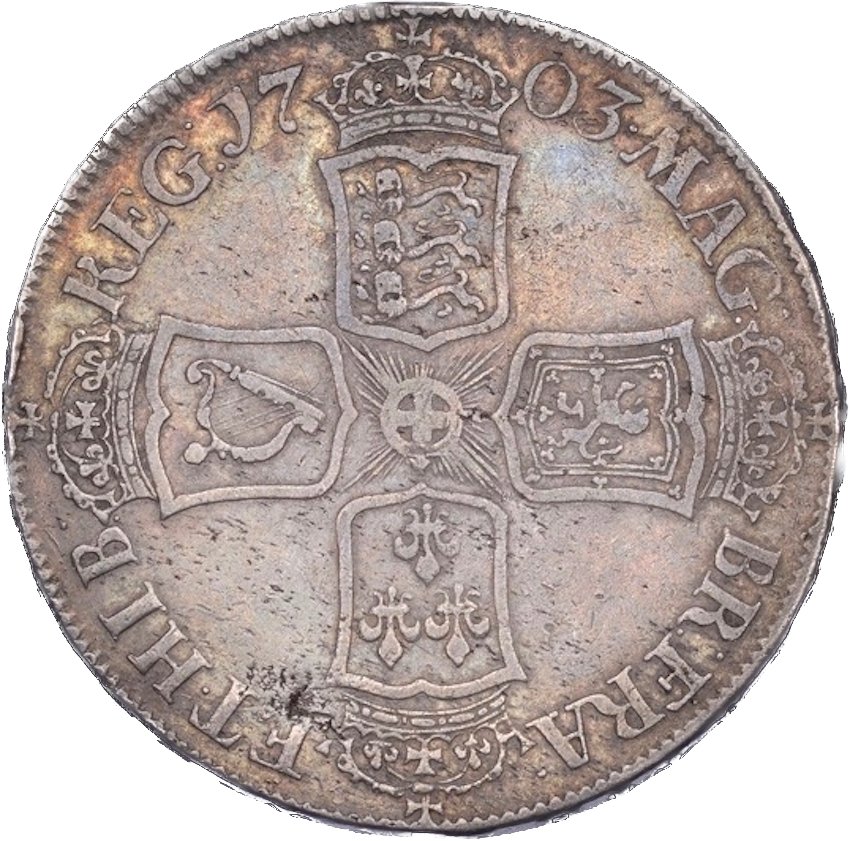 1703 Halfcrown First bust Plain in angles Edge TERTIO S3579 ESC 1357 Excessively rare (R4) GF+/AVF