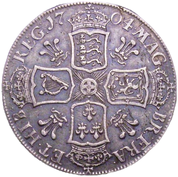 1704 Halfcrown First bust Plumes in angles Edge TERTIO S3581 ESC 1359 Very rare (R2) AVF/VF
