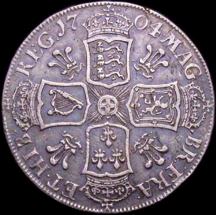 1704 Halfcrown First bust Plumes in angles Edge TERTIO S3581 ESC 1359 Very rare (R2) AVF/VF