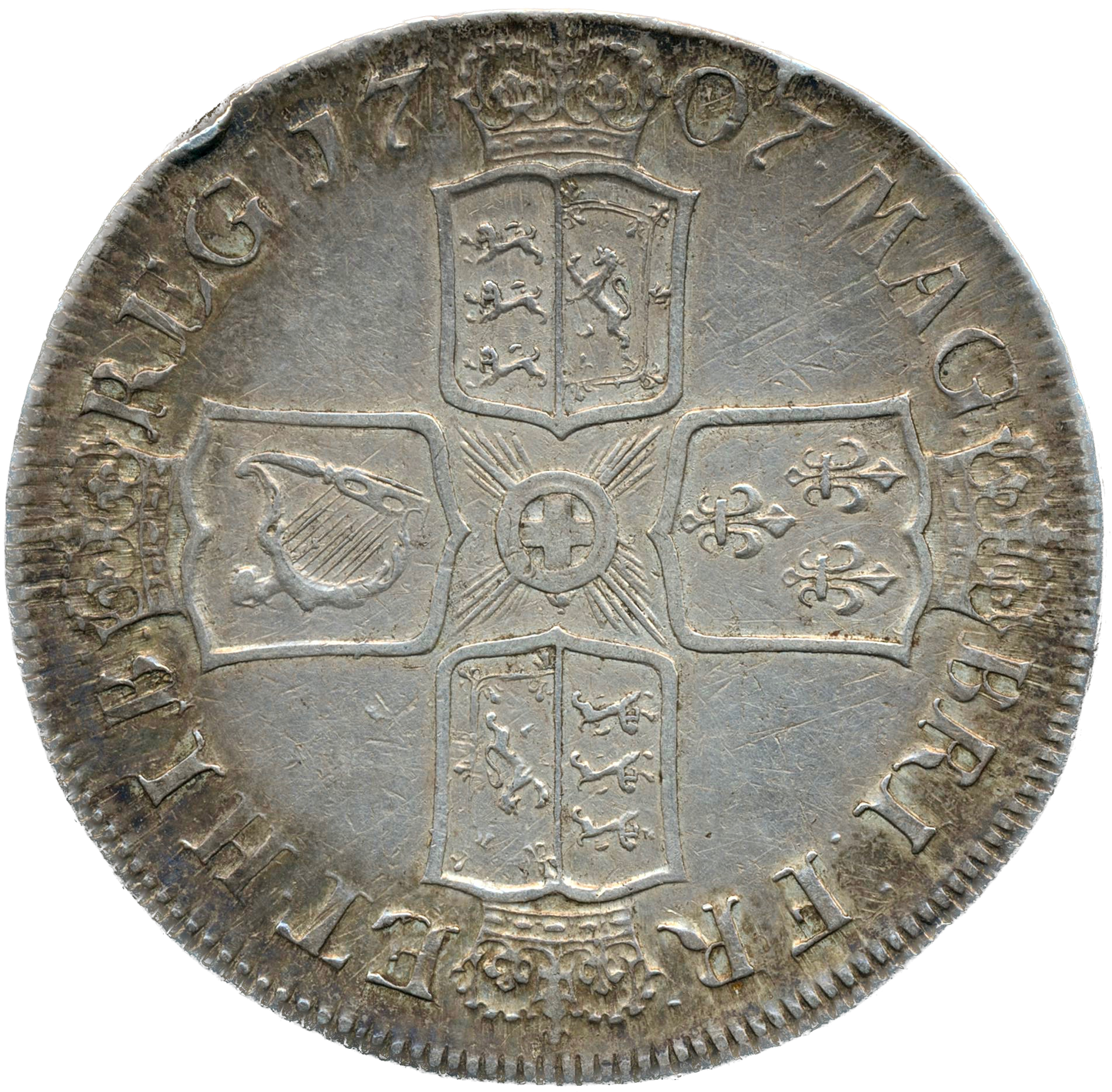 1707 Crown Second bust Edinburgh S3600 ESC 1352 VF/GVF