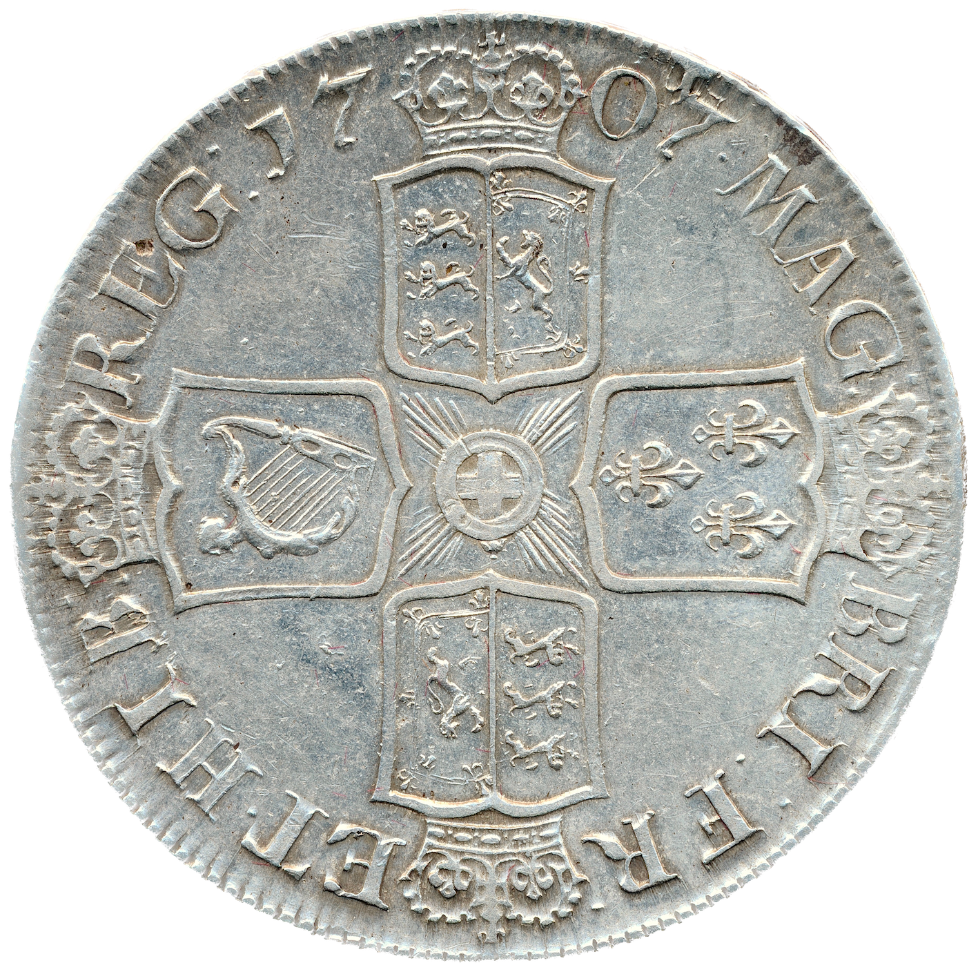 1707 Crown Second bust Edinburgh S3600 ESC 1352 GVF/NEF
