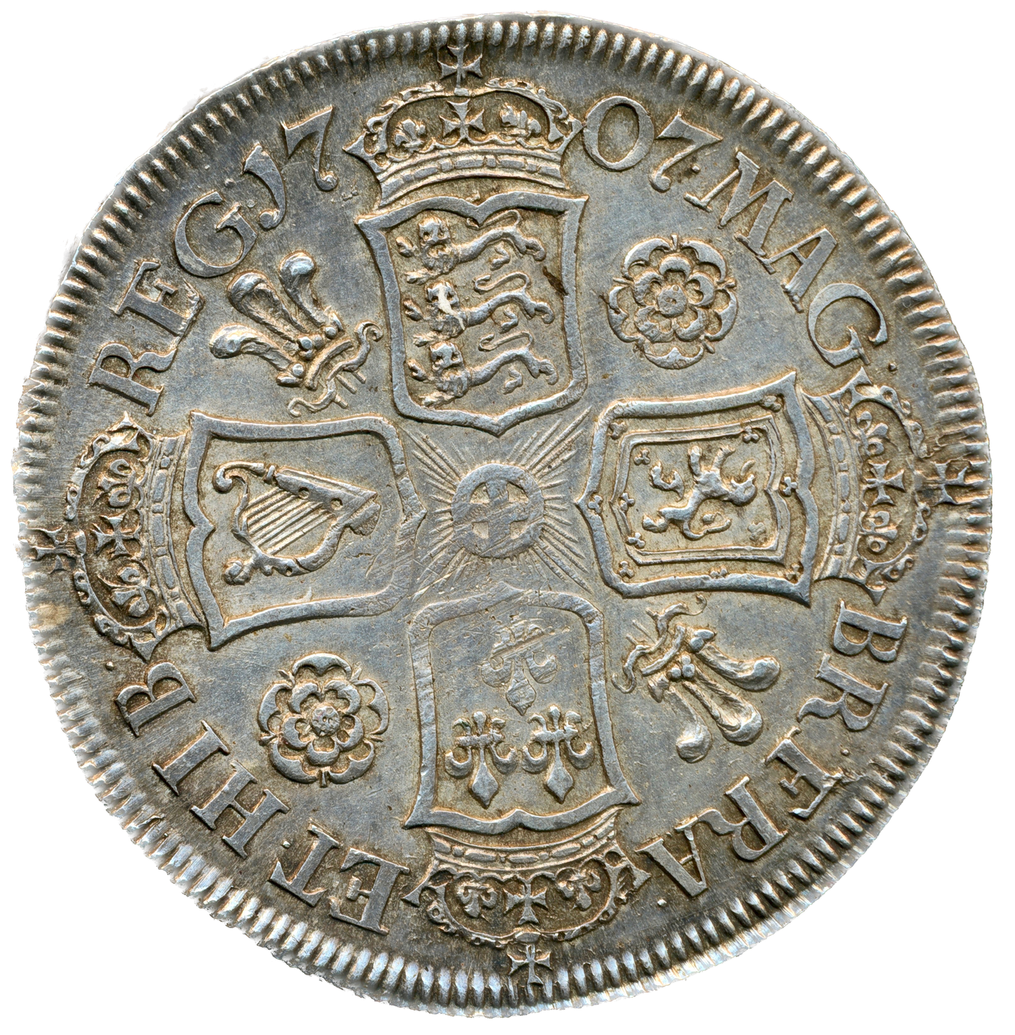 1707 Halfcrown First bust Roses and plumes Edge SEXTO S3582 ESC 1364 GVF/NEF