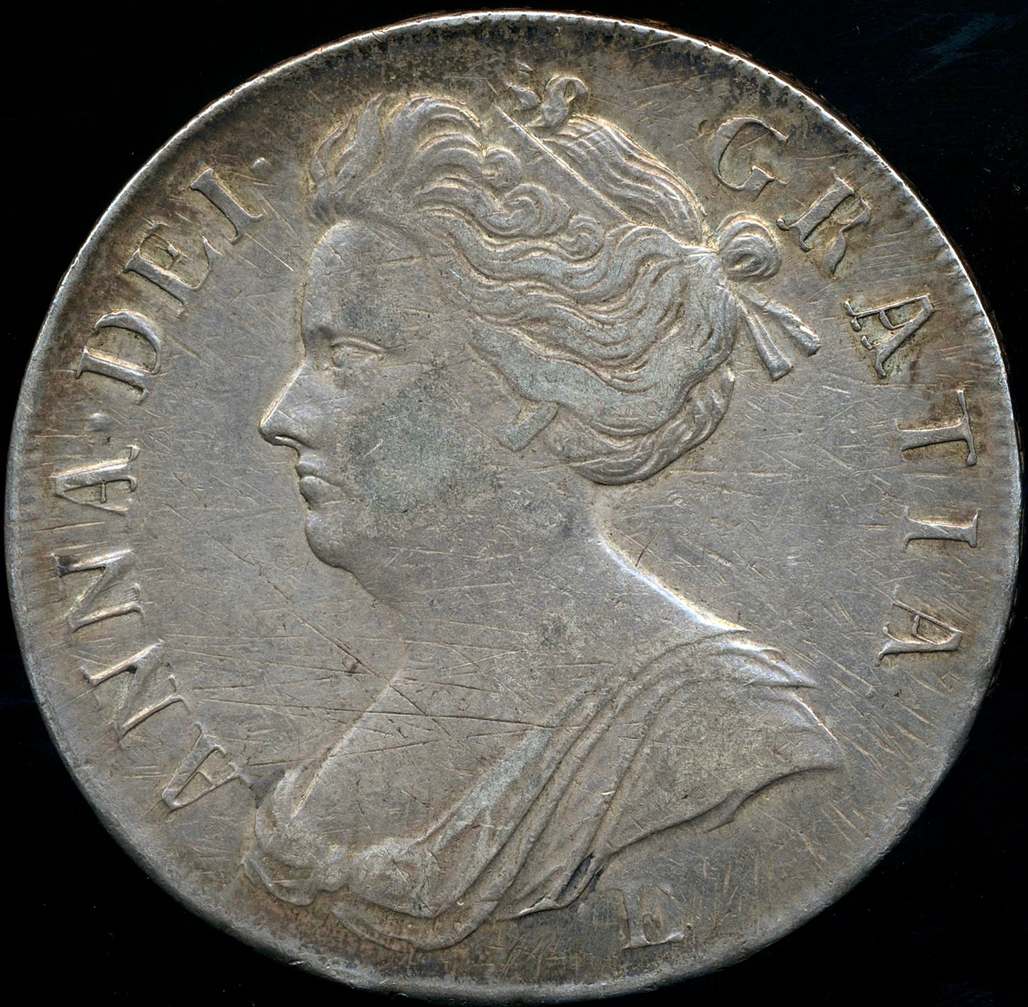 1707 Crown Second bust Edinburgh S3600 ESC 1352 VF/GVF