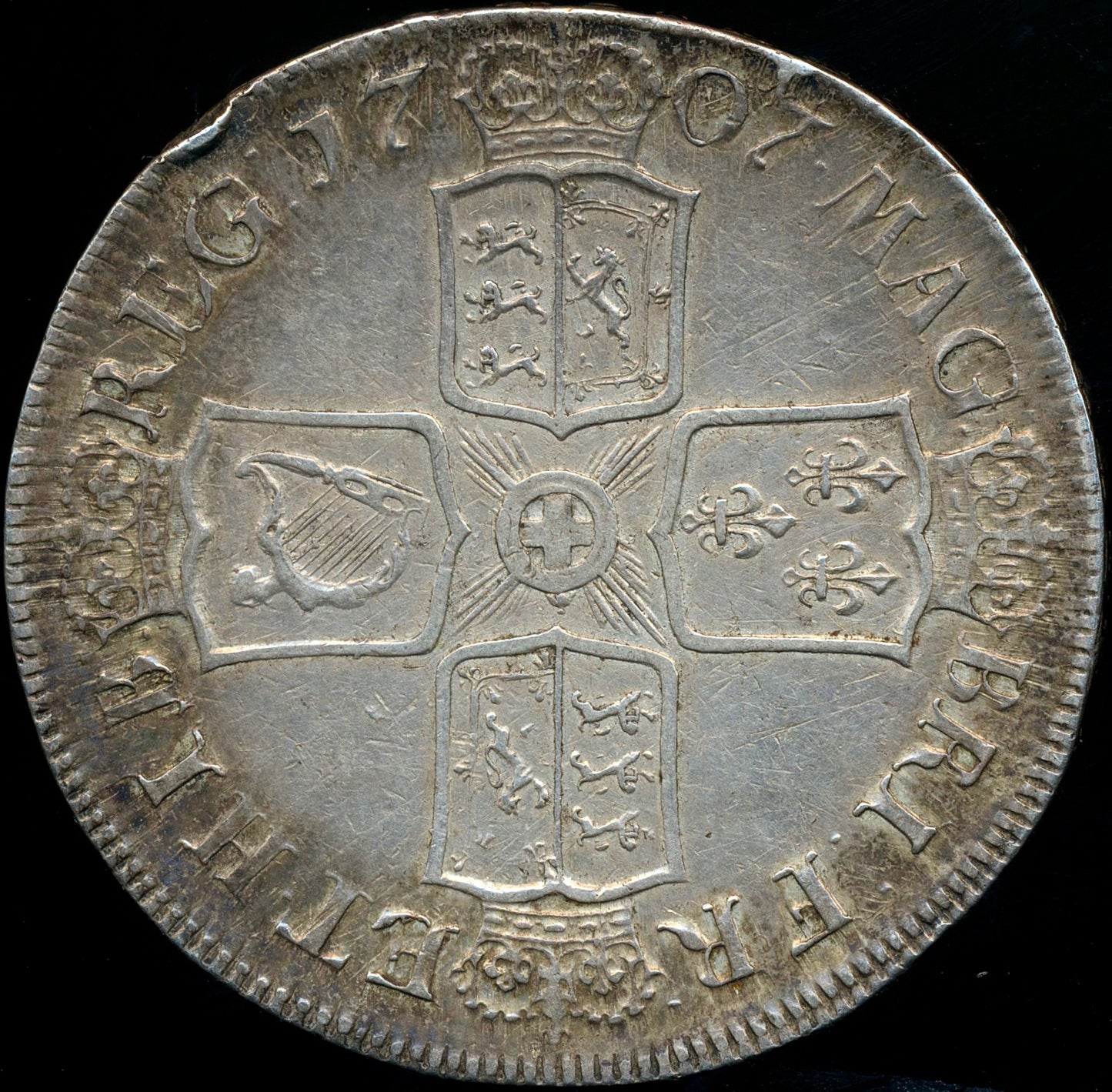 1707 Crown Second bust Edinburgh S3600 ESC 1352 VF/GVF