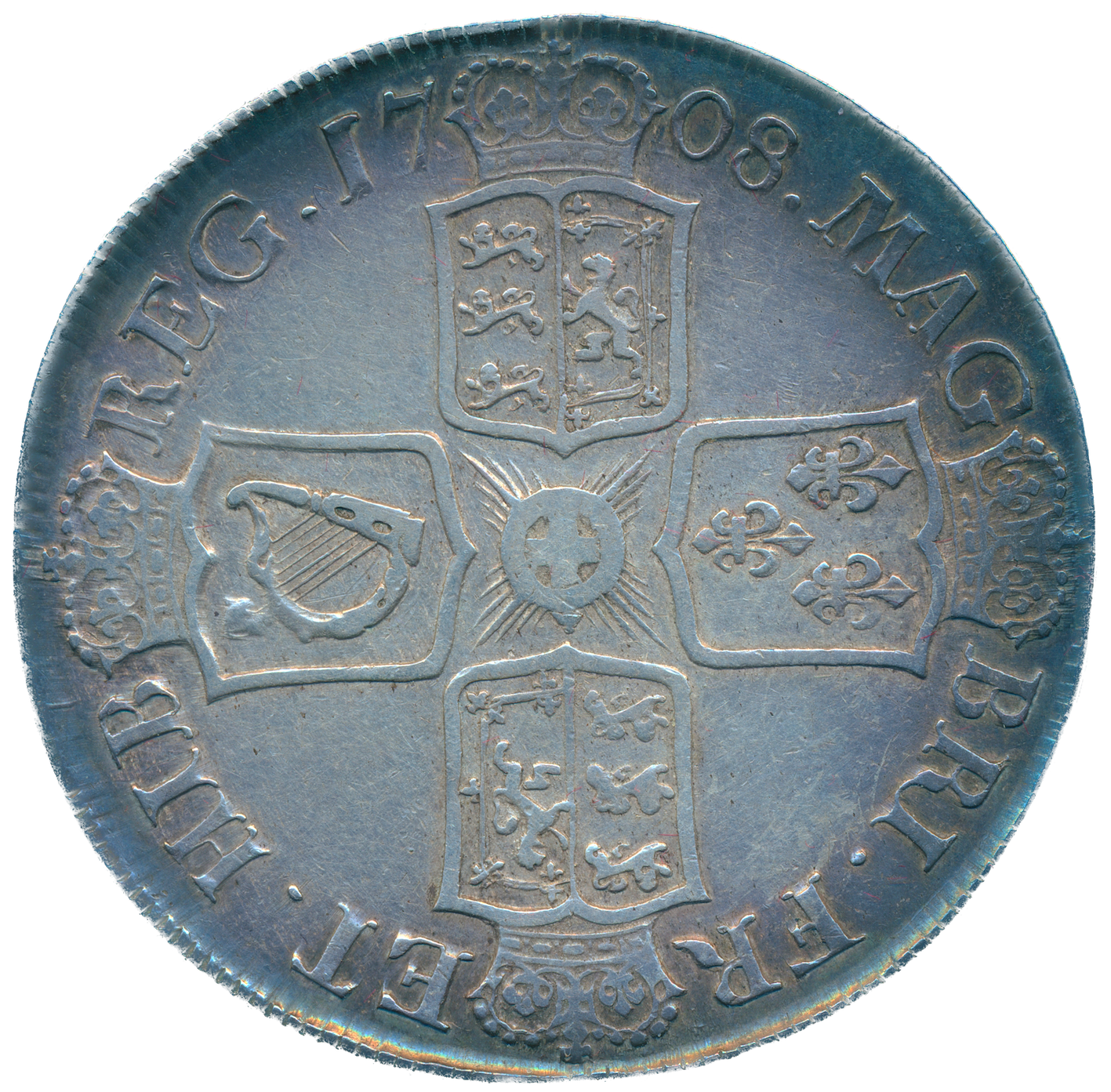 1708 Crown Second bust Edinburgh S3600 ESC 1356 Scarce GVF
