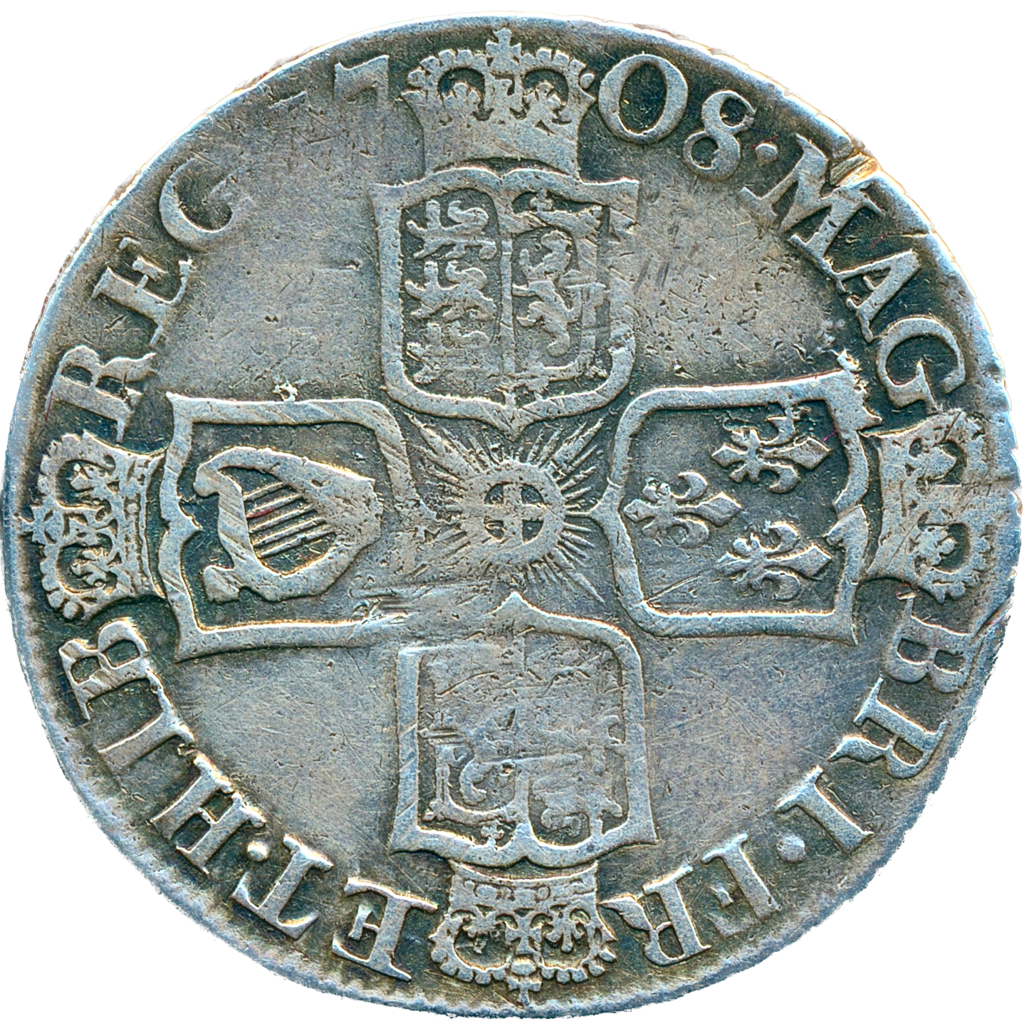 1708 E* Shilling S3615 ESC 1439 Fifth bust Very rare (R2) GF