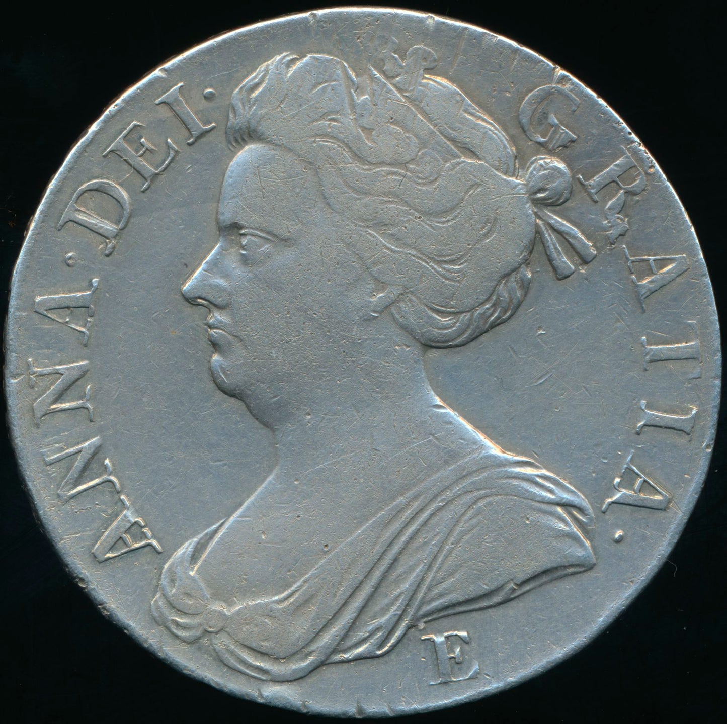 1708/7 Crown Second bust Edinburgh S3600 ESC 1355 Scarce GF/AVF