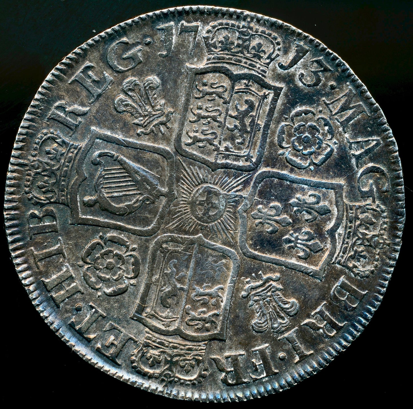 1713 Halfcrown Second bust Roses and plumes Edge DVODECIMO S3607 ESC 1375 Scarce VF/GVF