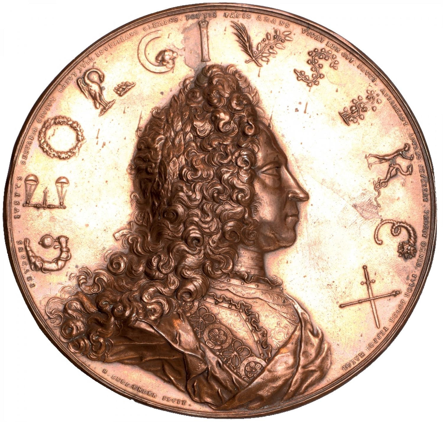 1714 Coronation 132mm bronzed electrotype copy medal by Seelander MI426/15 UNC