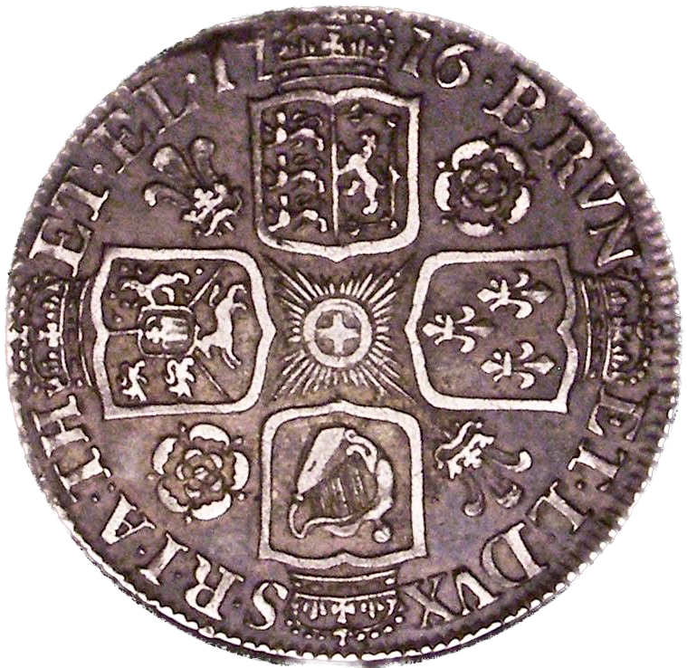 1716 Shilling First bust Roses and plumes S3645 ESC 1562 Very rare (R3) VF