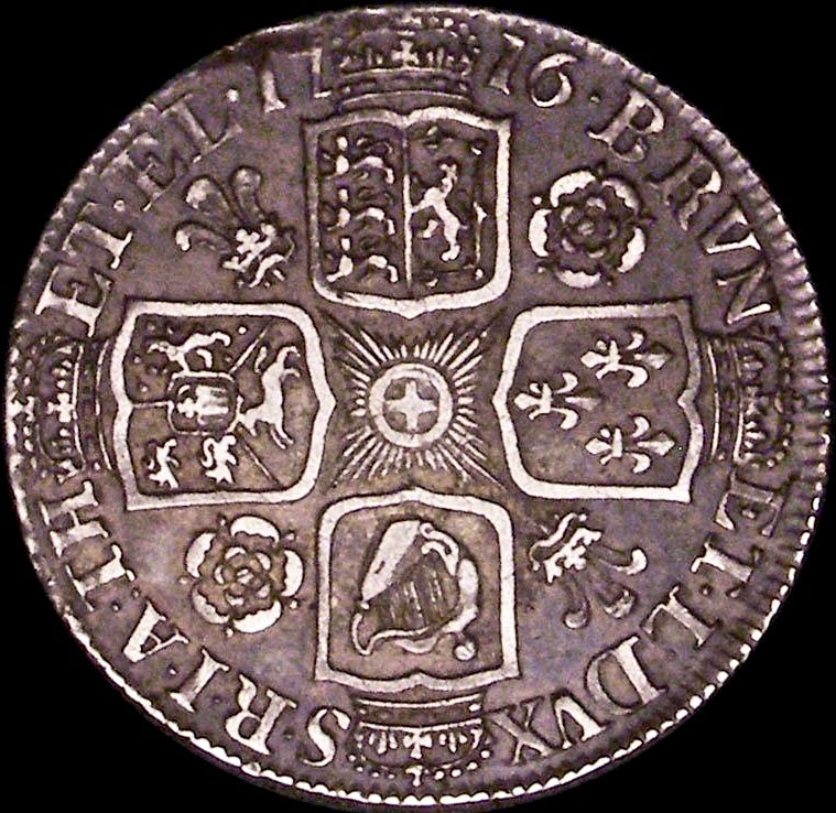 1716 Shilling First bust Roses and plumes S3645 ESC 1562 Very rare (R3) VF