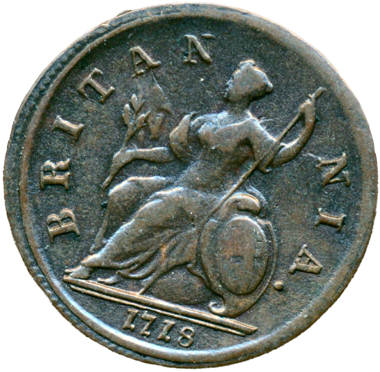 1718 Halfpenny Obverse no stops S3659 BMC 775 GVF Very rare