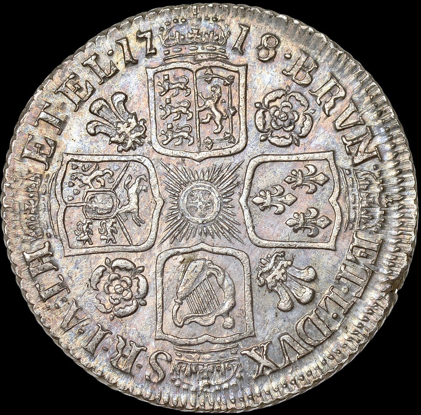 1718 Shilling First bust Roses and plumes S3645 ESC 1566 EF