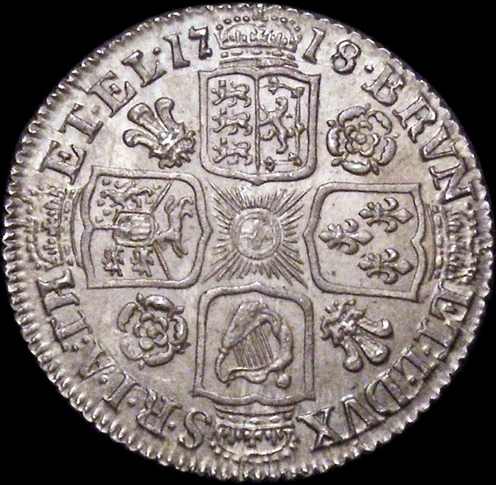 1718 Shilling First bust Roses and plumes S3645 ESC 1566 UNC