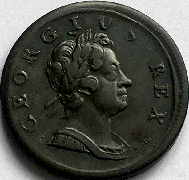 1718 Halfpenny N over A in Britannia S3659 BMC 774var GVF