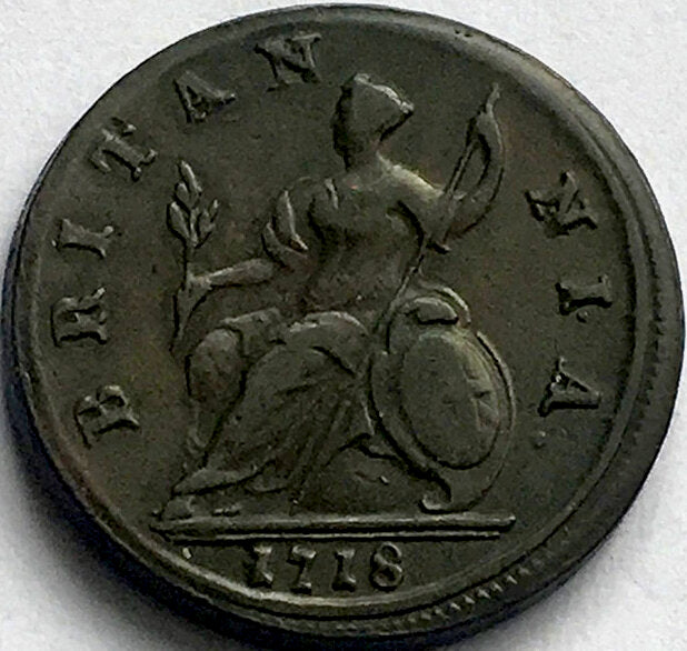 1718 Halfpenny N over A in Britannia S3659 BMC 774var GVF