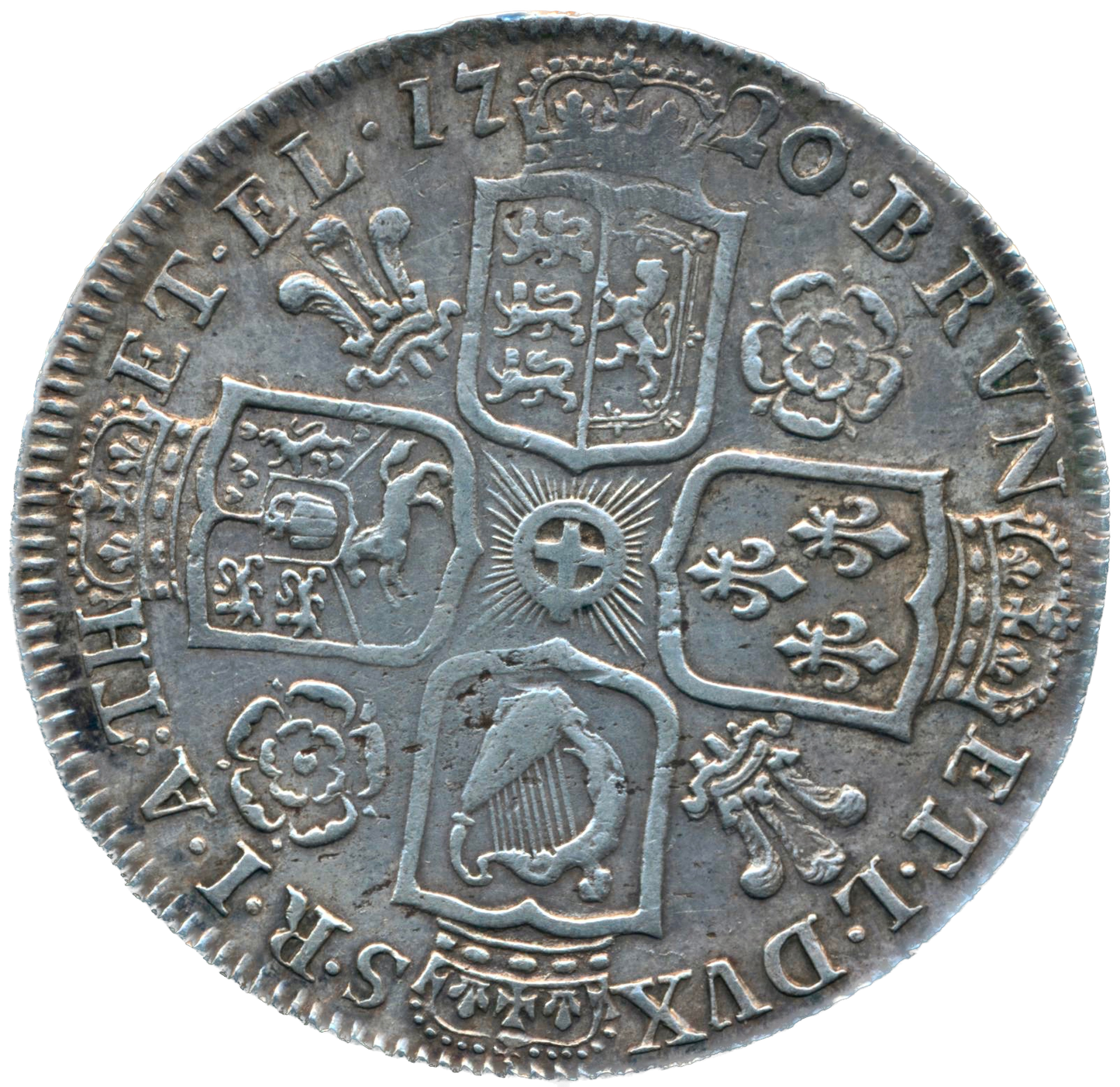 1720/17 Halfcrown Roses and plumes Edge SEXTO TVTAAMEN error S3642 ESC 1555 Scarce GVF