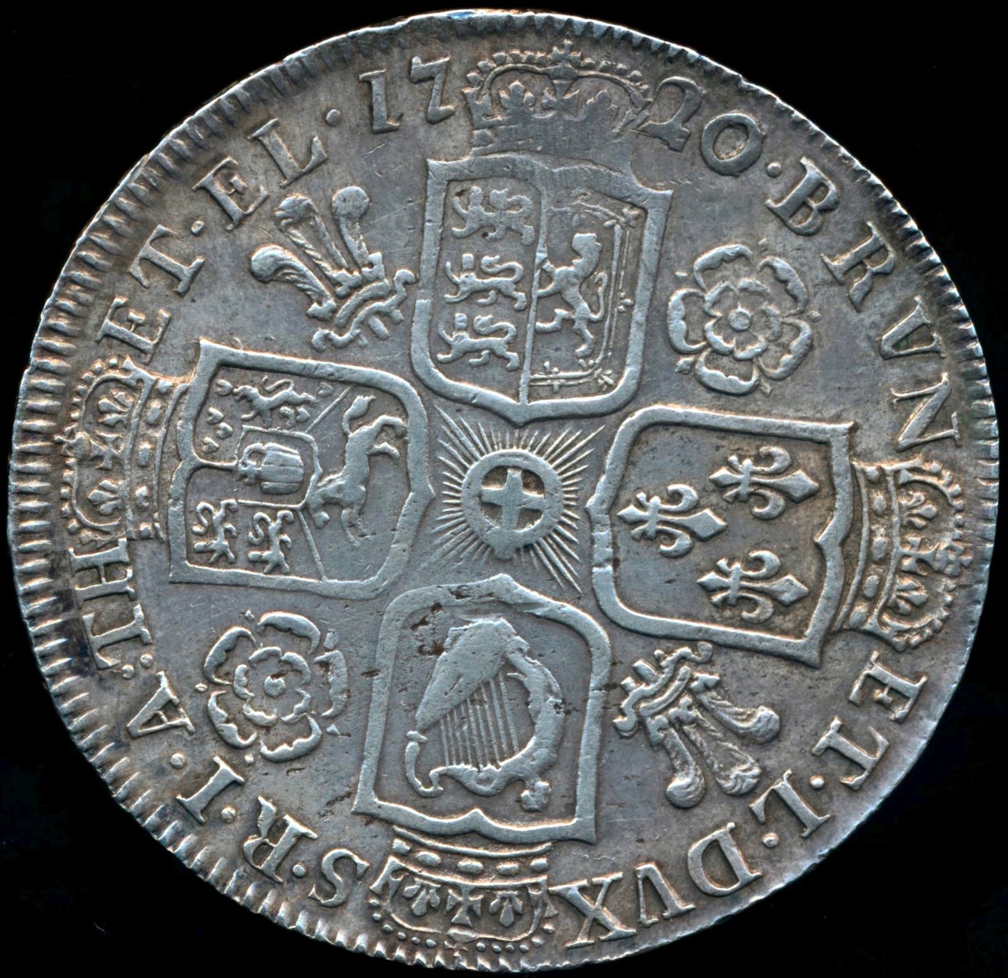 1720/17 Halfcrown Roses and plumes Edge SEXTO TVTAAMEN error S3642 ESC 1555 Scarce GVF
