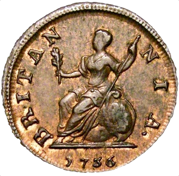 1736 Farthing S3720 BMC 864 Date low in exergue GEF CGS65