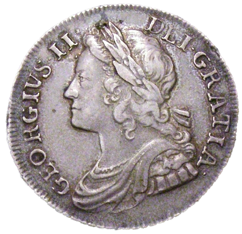 1739 Shilling Young head Roses in angles Small garter star S3701 ESC 1715 Excessively rare (R4) VF
