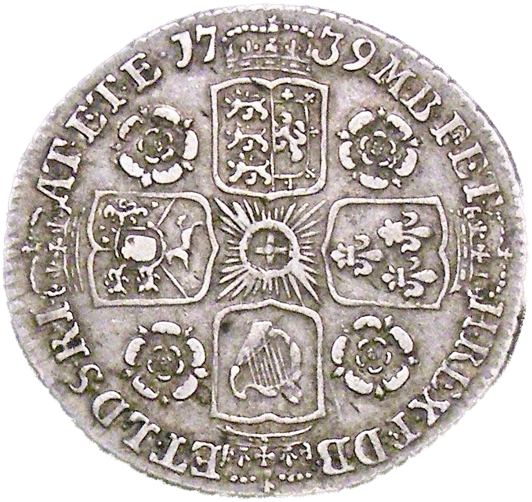 1739 Sixpence Young head Roses in angles O over R in GEORGIVS S3708 ESC 1750 Extremely rare (R3) VF