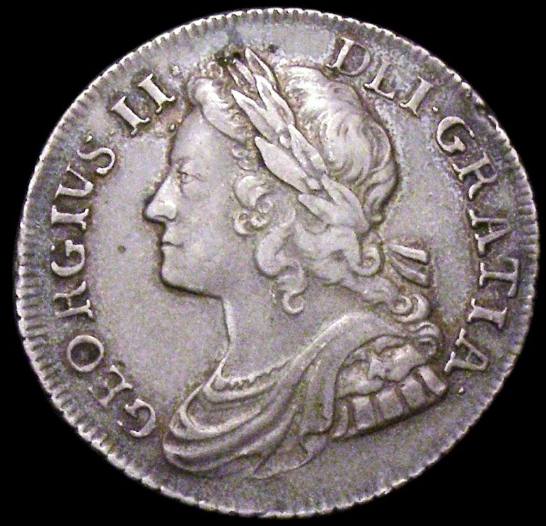 1739 Shilling Young head Roses in angles Small garter star S3701 ESC 1715 Excessively rare (R4) VF