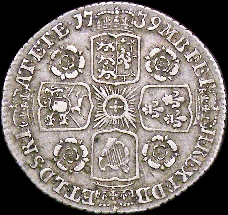 1739 Sixpence Young head Roses in angles O over R in GEORGIVS S3708 ESC 1750 Extremely rare (R3) VF