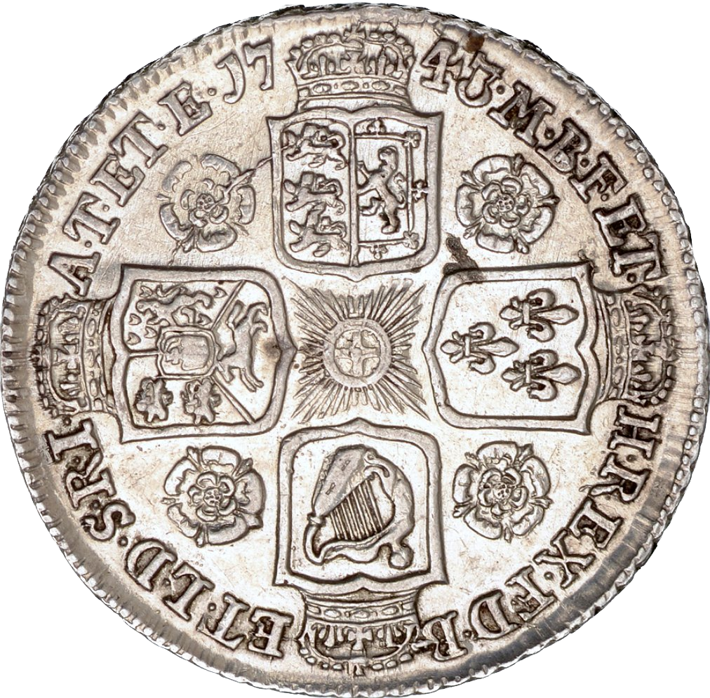 1743 Shilling Old head Roses in angles S3702 ESC 1720 EF or near so