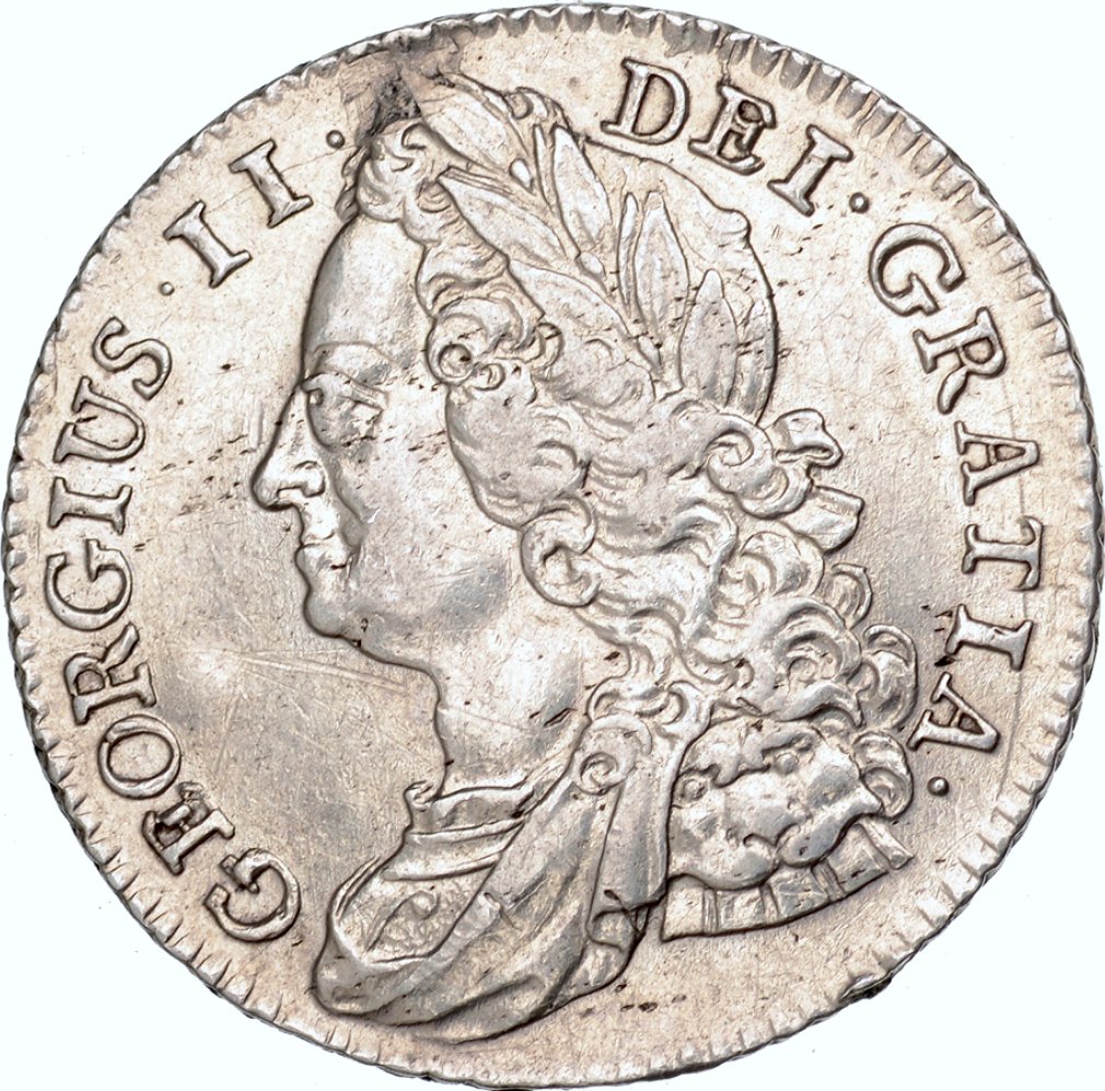 1743 Shilling Old head Roses in angles S3702 ESC 1720 EF or near so